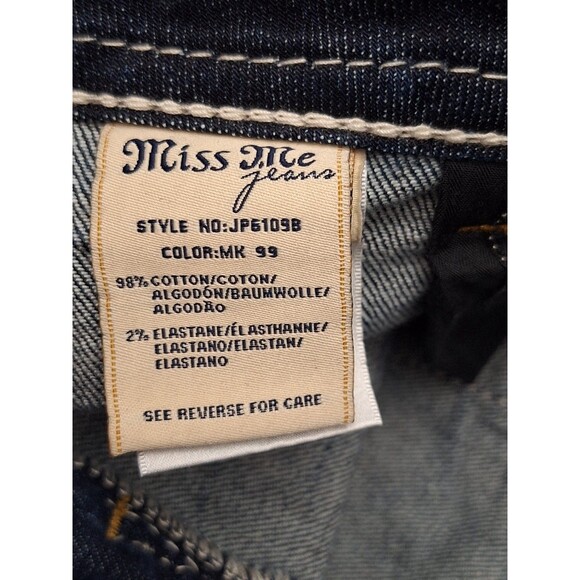 Miss Me Low Rise Bootcut Jeans Sz 30 Distressed Rhinestones Bling Embroidered - Picture 11 of 12